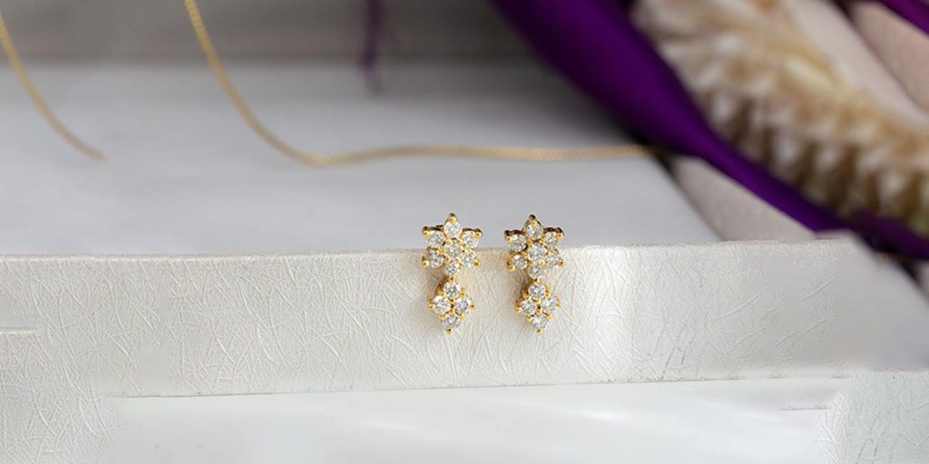 14KT Yellow Gold Shimmering Diamond Stud Earring  Mia