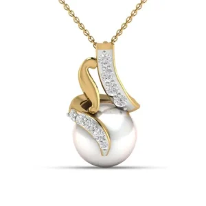 Pearl pendant with gold design and diamond accents by DishiS Designer Jewellery