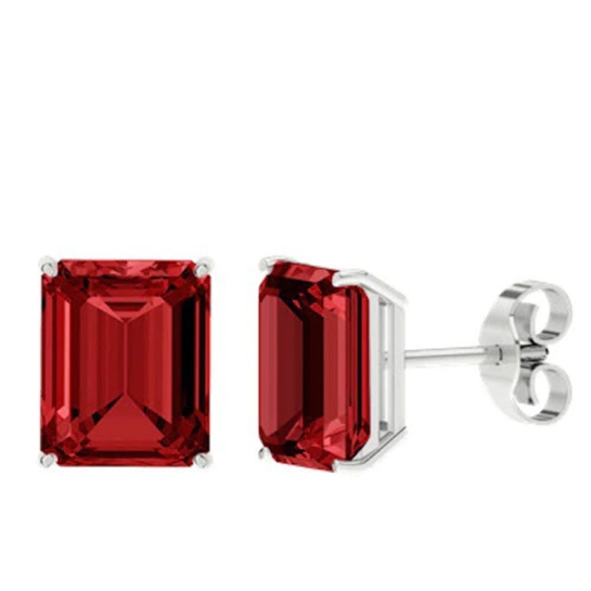 Emerald Cut Ruby Gold Earrings Design for daily use 