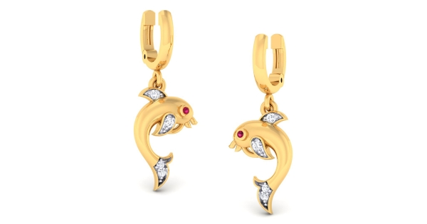 Dolphin Fish Design Gold Earrings Dolphin Diamond Earrings Online
