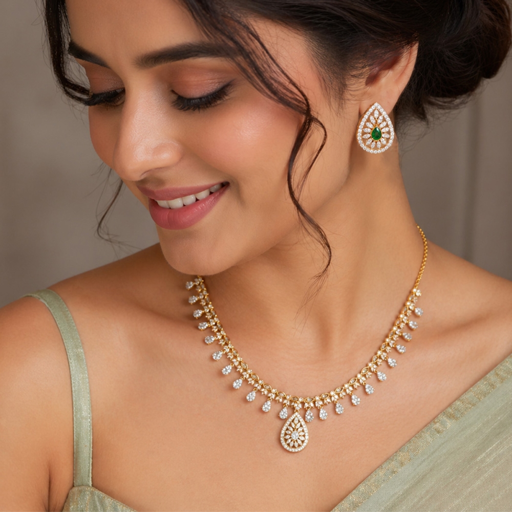 Emerald Teardrop Royal Necklace Set