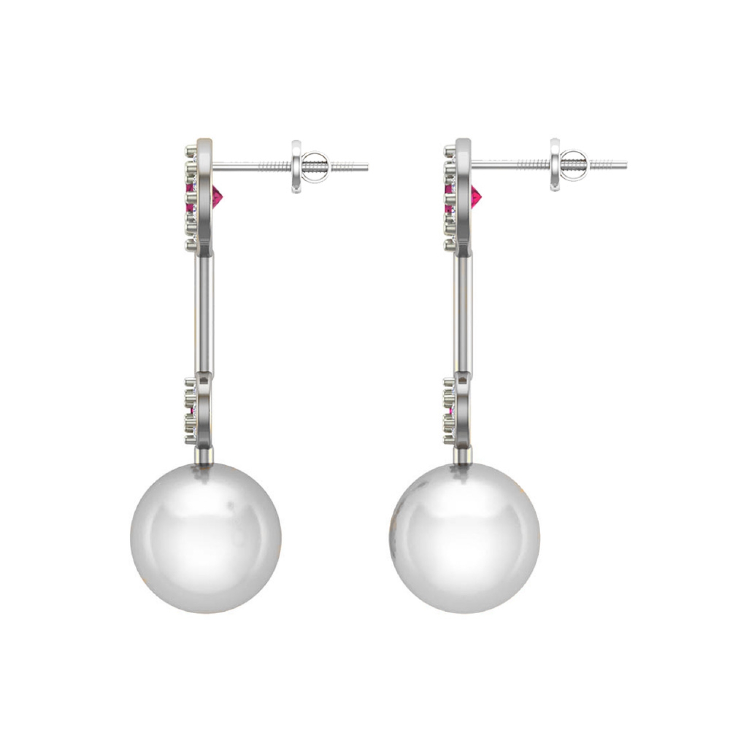 Pearl and diamond stud earrings in white gold  KLENOTA
