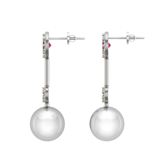 Emily White Gold Diamond Pearl Earrings