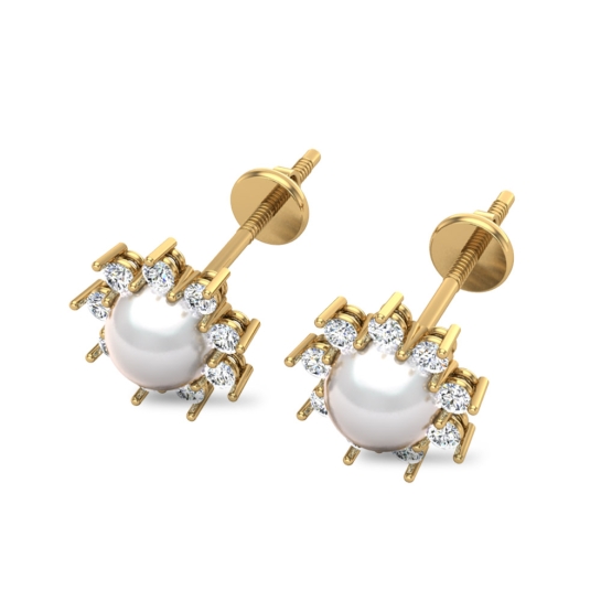 Brinda Rose Gold Pearl Diamond Studs