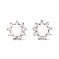 Brinda Rose Gold Pearl Diamond Studs