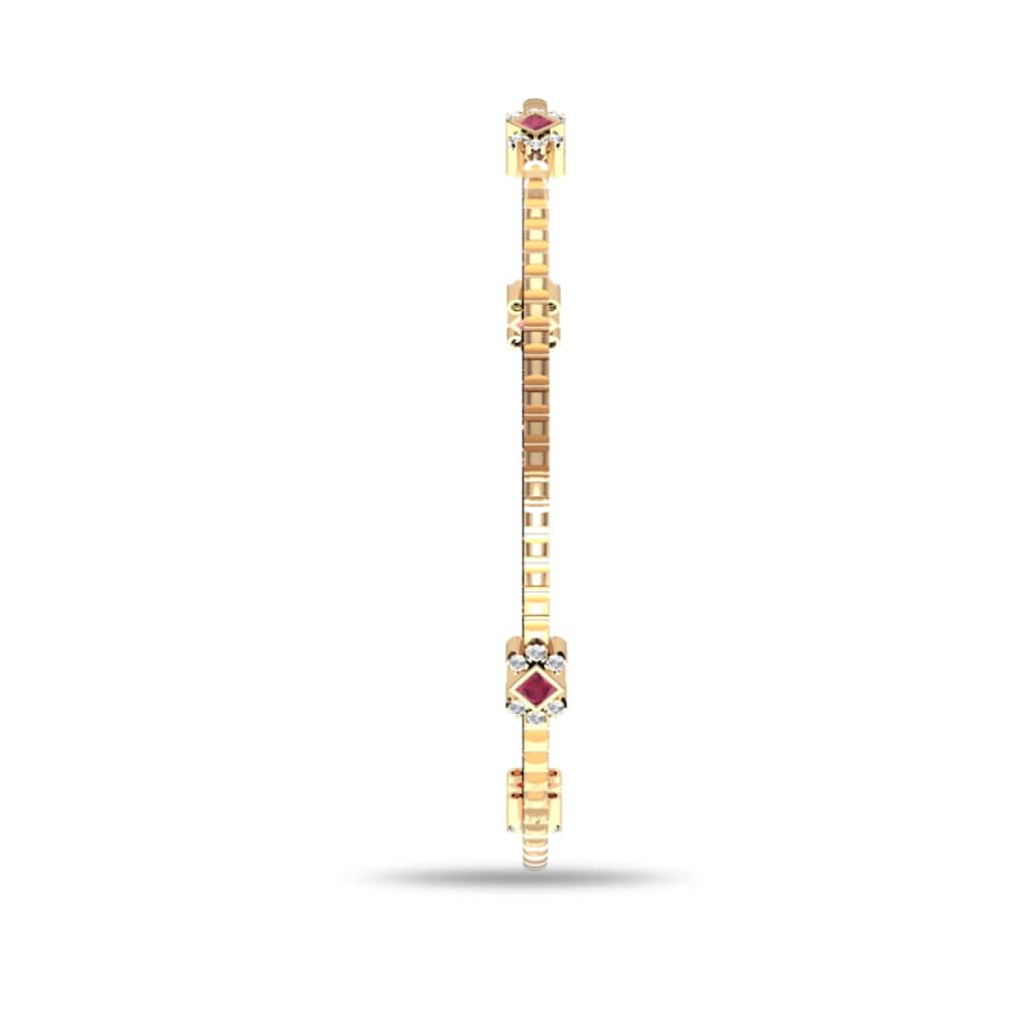 Three Stone Ruby Bracelet Bangle For Women In 14K Yellow Gold | Fascinating  Diamonds