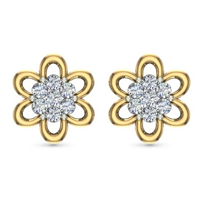 Shamaya Yellow Gold Diamond  Stud Earrings