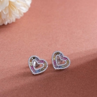 925 Sterling Silver Rainbow Heart Stud Earrings