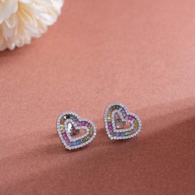 925 Sterling Silver Rainbow Heart Stud Earrings