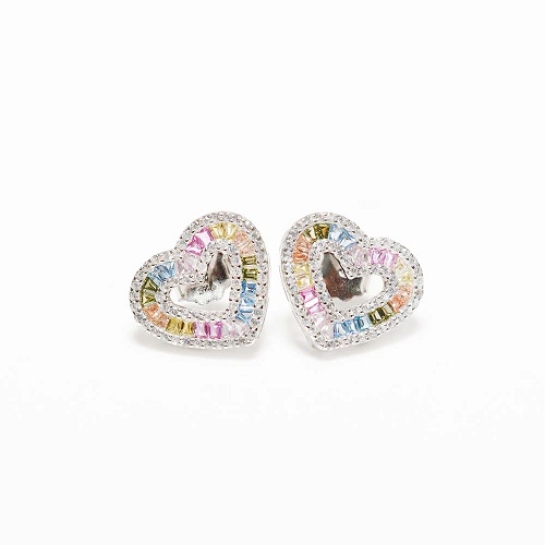 925 Sterling Silver Rainbow Heart Stud Earrings