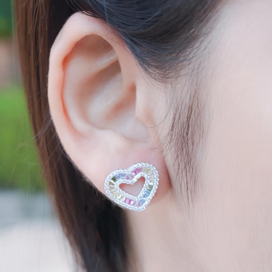 925 Sterling Silver Rainbow Heart Stud Earrings