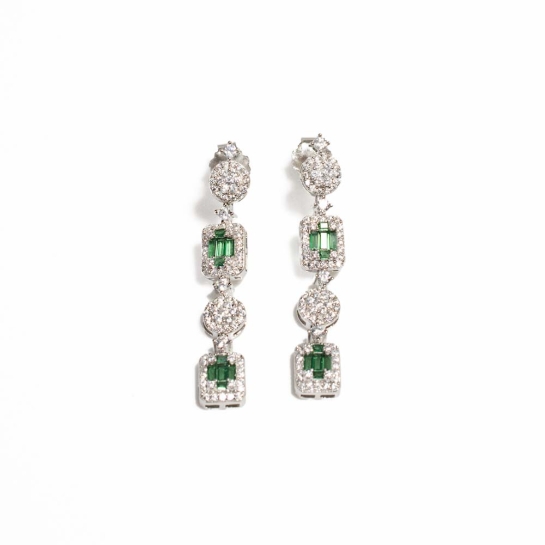 925 Silver Green long earrings