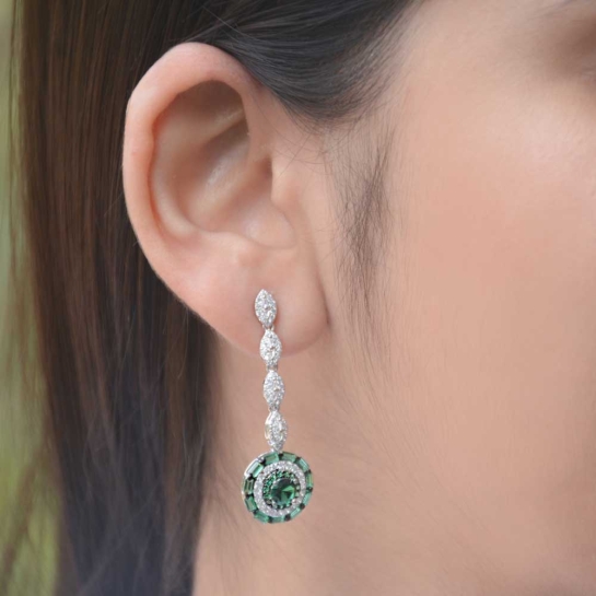 925 Sterling Silver Green Cubic Earrings