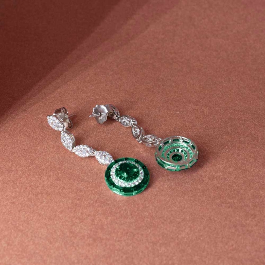 925 Sterling Silver Green Cubic Earrings