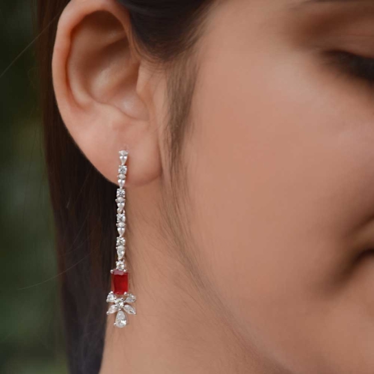 925 Sterling Silver Red Stone Earrings