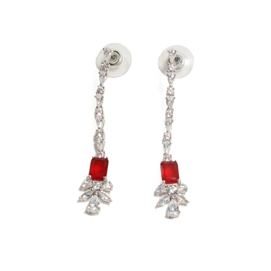 925 Sterling Silver Red Stone Earrings