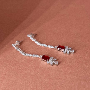 925 Sterling Silver Red Stone Earrings