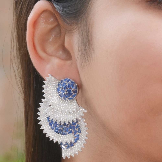 925 Sterling Silver Blue Round Earrings