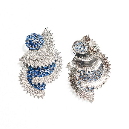 925 Sterling Silver Blue Round Earrings
