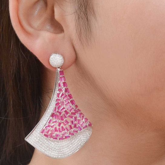 925 Sterling Silver Pink Cone Earrings