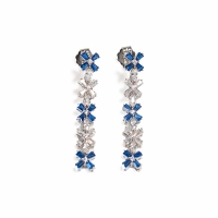 925 Sterling Silver Long Blue Drop Earrings