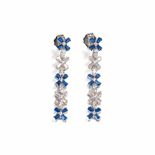 925 Sterling Silver Long Blue Drop Earrings