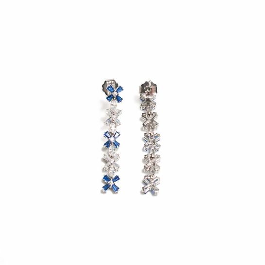 925 Sterling Silver Long Blue Drop Earrings