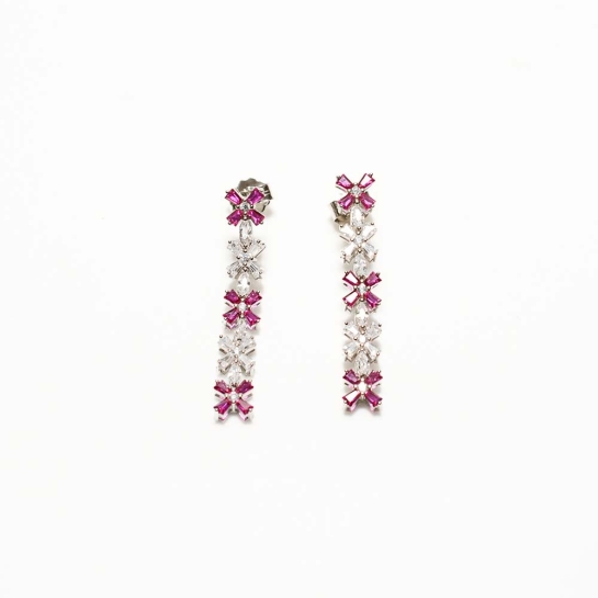 925 Sterling Silver Long Pink Drop Earrings