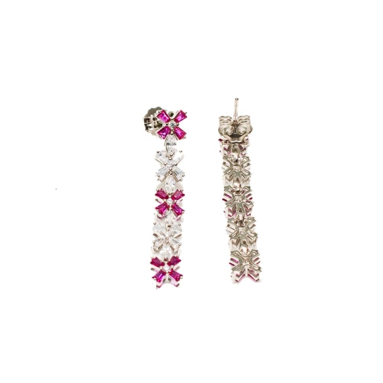 925 Sterling Silver Long Pink Drop Earrings