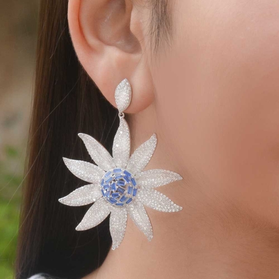 925 Sterling Silver Blue Star Fish Earrings