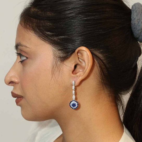 925 Sterling Silver blue Cubic Earrings