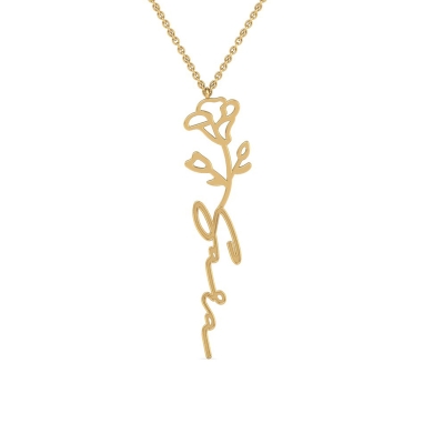 Sara Name Gold Pendant | September Birth Flower