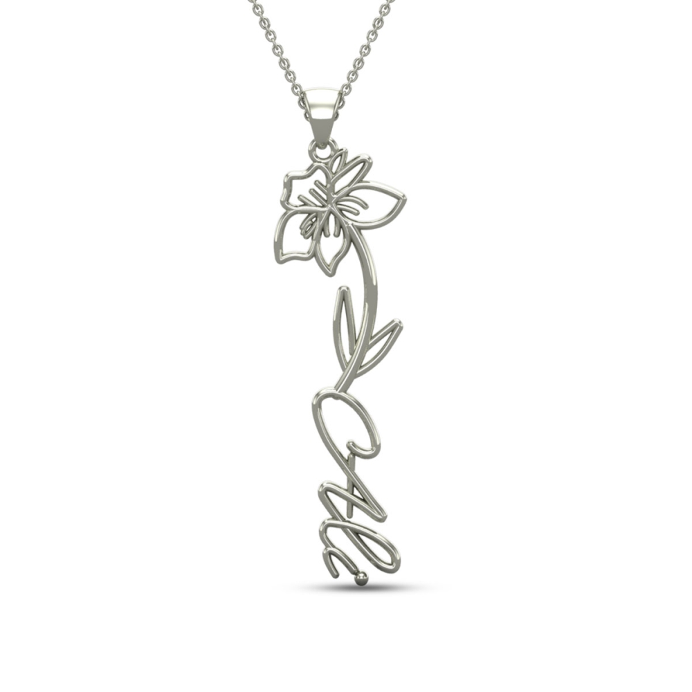 Ali Name Gold Pendant | March Birth Flower Ali Name Gold Pendant | March Birth Flower