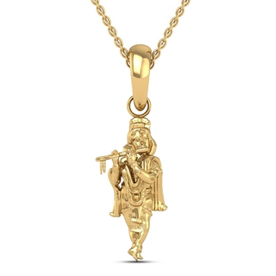 18K-5.2GM Yellow Gold Lord Krishna Locket Pendant For Men and Women.