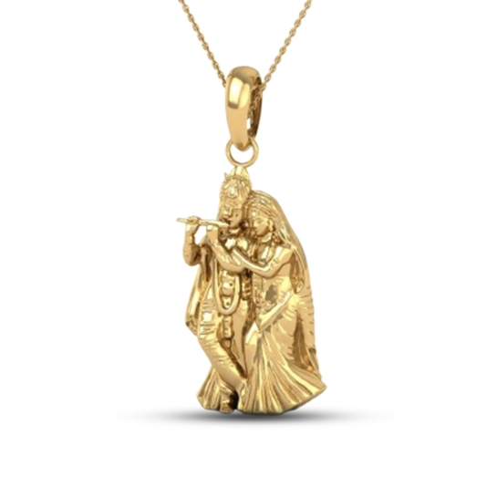 DISHIS 24KT (995) 1.2GM Yellow Gold Radhe Krishna Locket Pendant For Men and Women