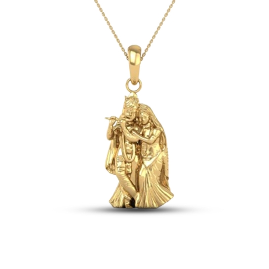 DISHIS 24KT (995) 1.2GM Yellow Gold Radhe Krishna Locket Pendant For Men and Women