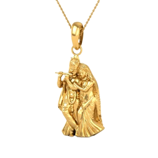 DISHIS 24KT (995) 2.2GM Yellow Gold Lord Radhe Krishna Locket Pendant For Men and Women
