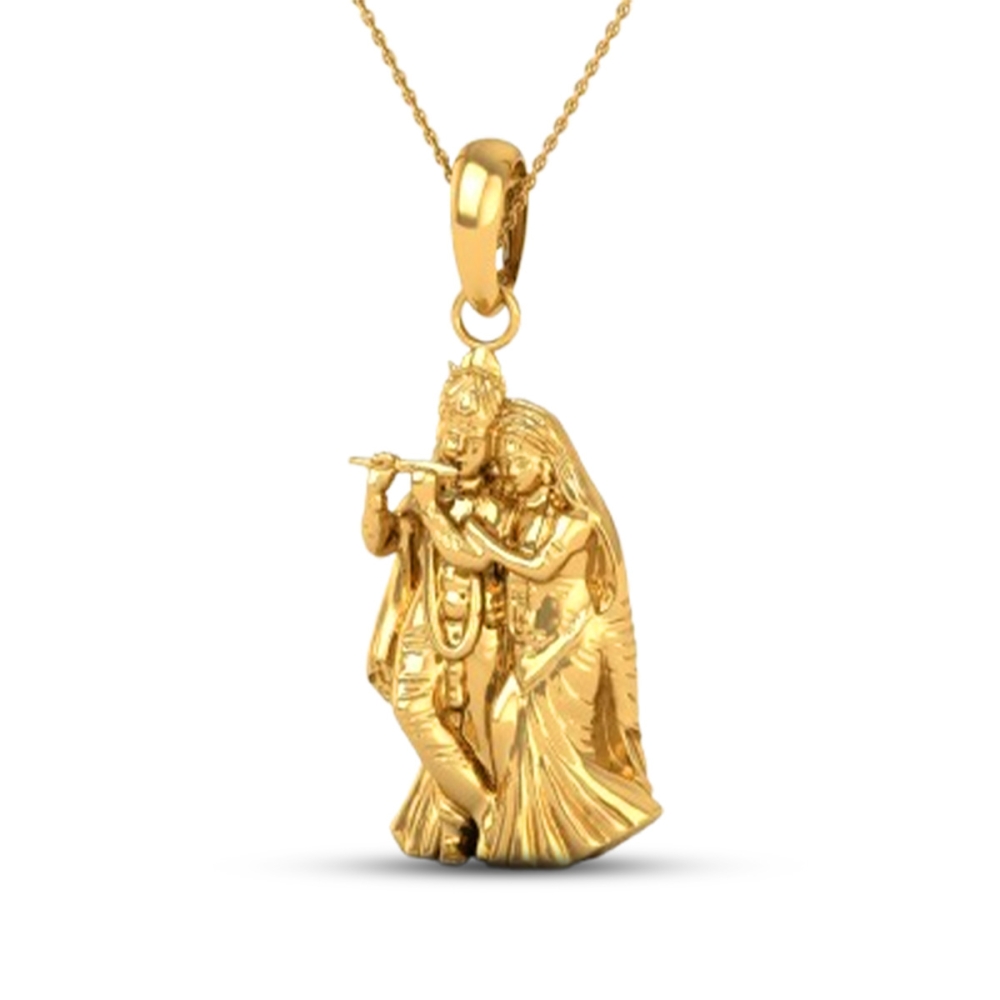 DISHIS 24KT (995) 2.2GM Yellow Gold Radhe Krishna Locket Pendant For Men and Women