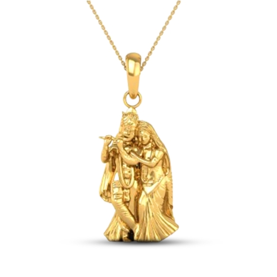 DISHIS 24KT (995) 2.2GM Yellow Gold Radhe Krishna Locket Pendant For Men and Women