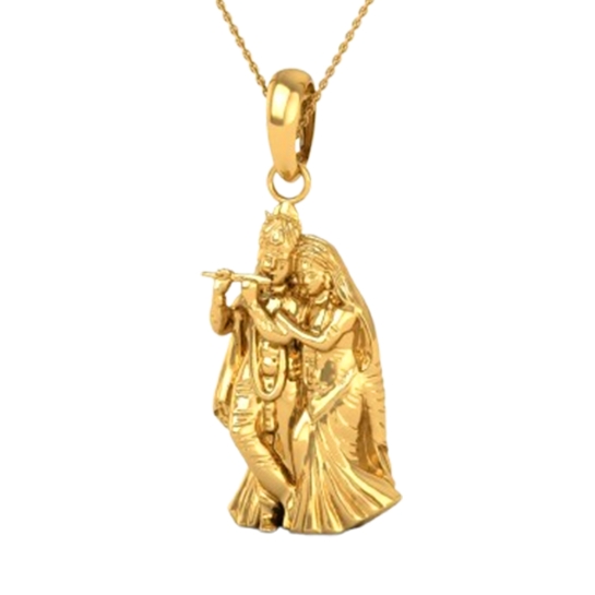 DISHIS 24KT (995) 3.2GM Yellow Gold Lord Radhe Krishna Locket Pendant For Men and Women