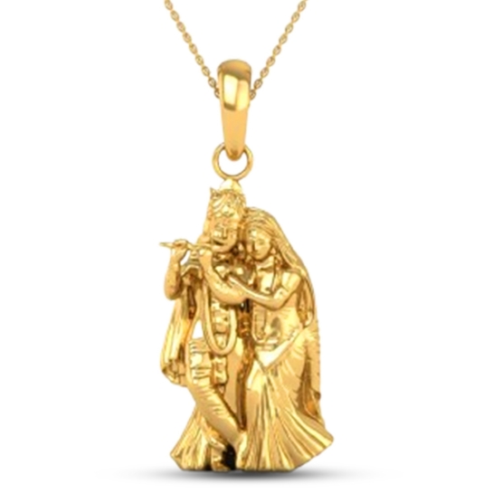 DISHIS 24K (995) 5.2GM Yellow Gold Lord Radhe Krishna Locket Pendant For Men and Women
