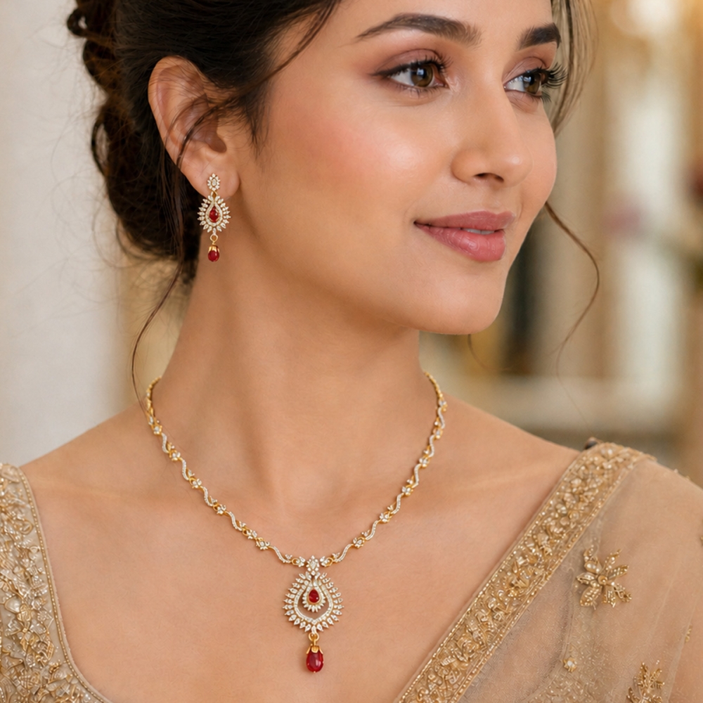 Regal Ruby Drop Necklace Set