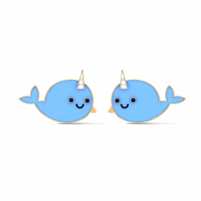 Blue Narwhal Gold Earrings