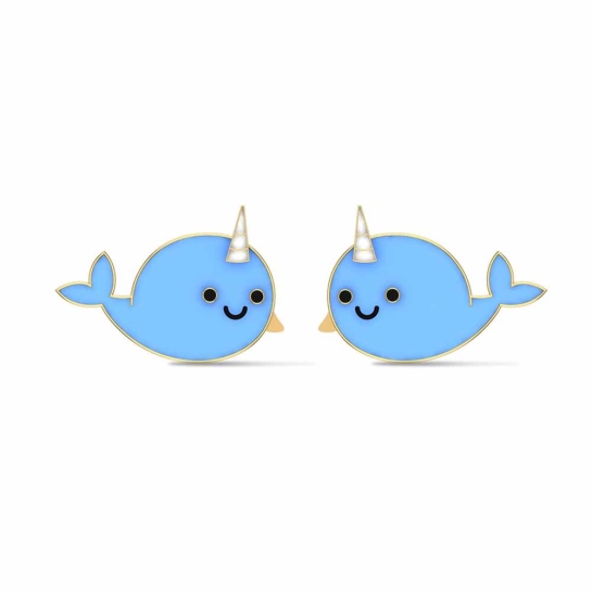 Blue Narwhal Gold Earrings