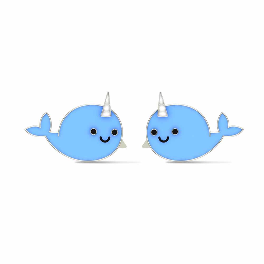 Blue Narwhal Gold Earrings
