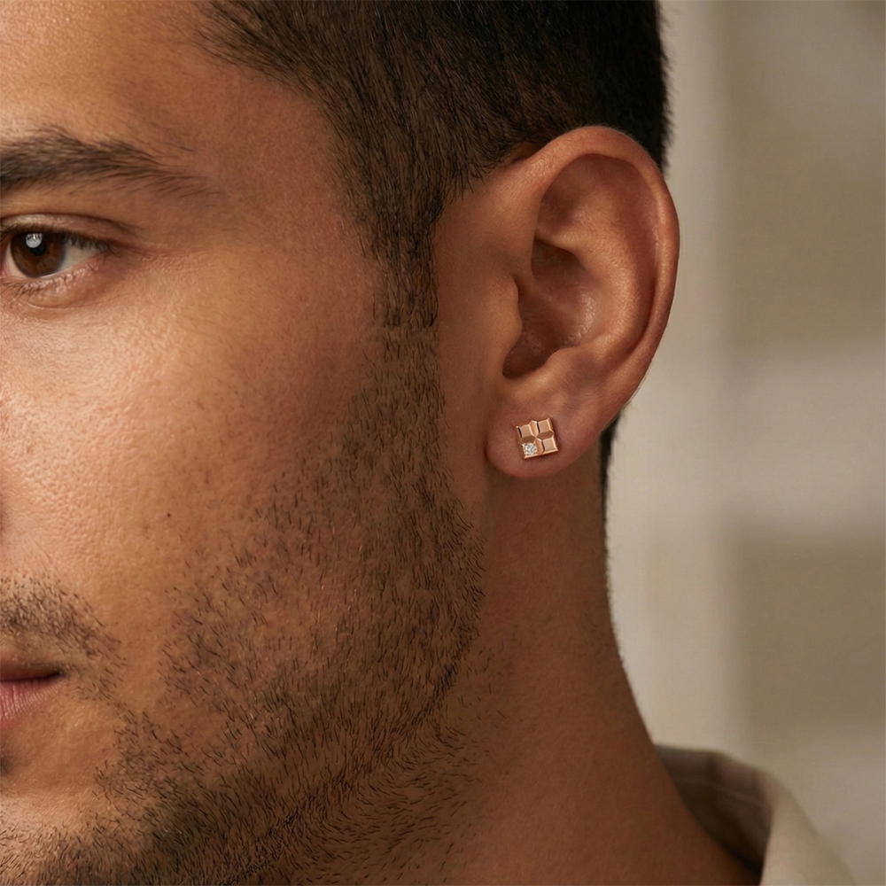 Golden Square Diamond Earrings For Men's