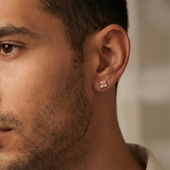 Golden Square Diamond Earrings For Men's