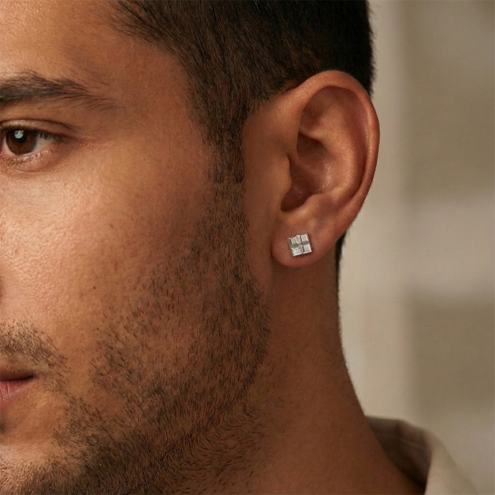 Golden Square Diamond Earrings For Men's