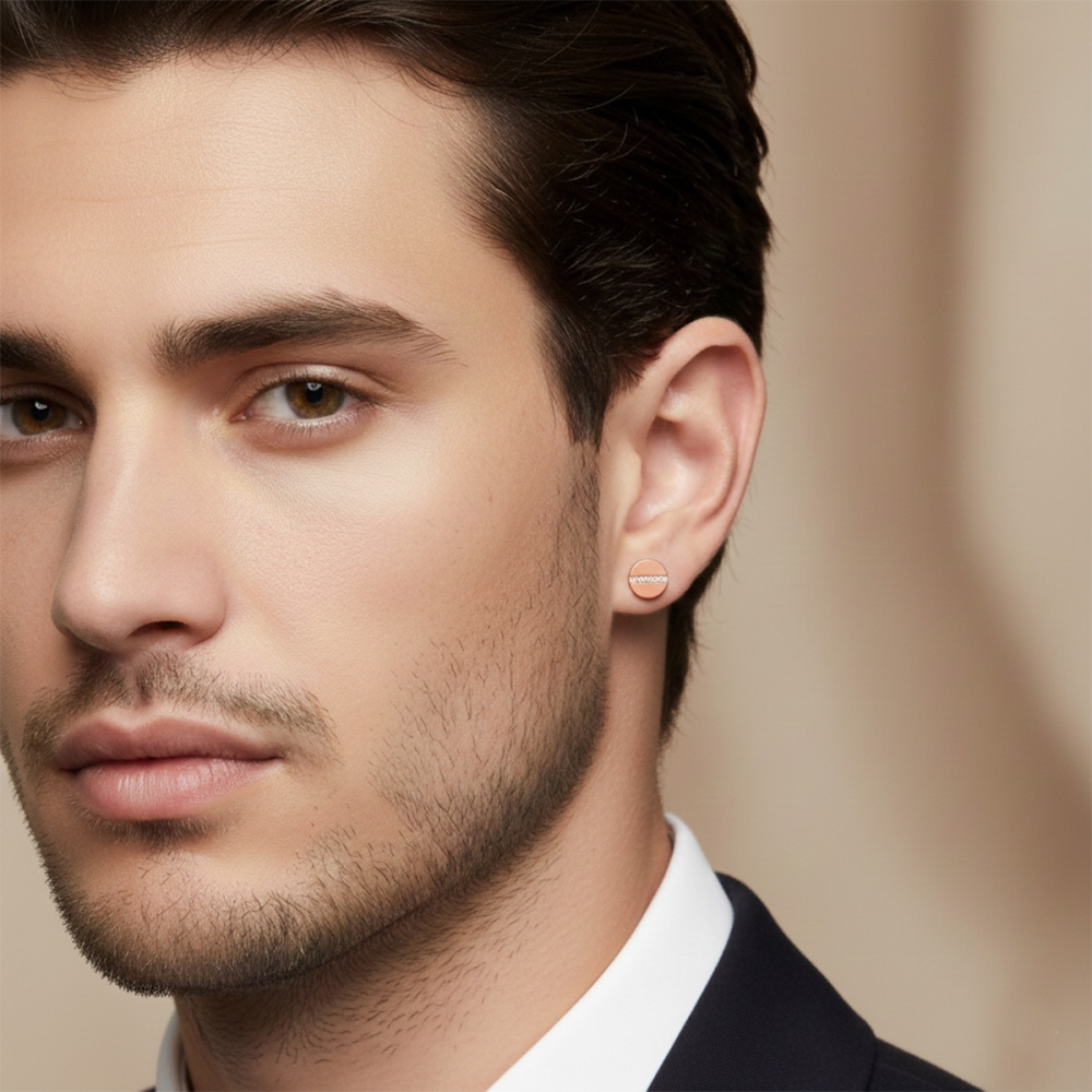 Golden Stripe Diamond Earrings For Men's