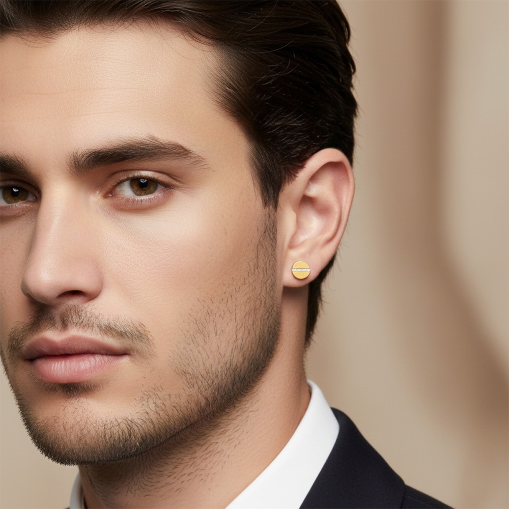 Golden Stripe Diamond Earrings For Men's